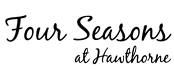 A green background with the words "Four Seasons at Hawthorne" written in cursive.