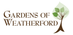 a graphic of a tree with the words gardens of weatherford