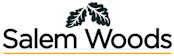 A logo with the words Salem Woods and a graphic of two leaves.