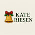 A golden bell with a red bow and holly leaves is next to the name "Kate Riesen".