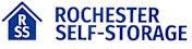 A blue and white logo for Rochester Self-Storage.
