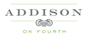 A logo with the text "ADDISON" and "ON FOURTH" with a decorative element below the text.