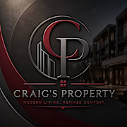 A logo with the letters "CP" in a circle with a building in the background and the words "Craig's Property" written below it.