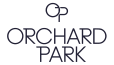 a green logo with the words orchard park on it
