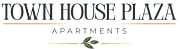 A sign that says "Town House Plaza Apartments" with a leaf symbol.