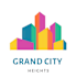 a logo for grand city heights with a city skyline