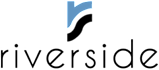 A logo with a blue swoosh and the word "riverside" in white.
