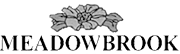 A logo with a flower and the text "MEADOWBROOK" in black.