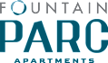 Fountain Park Apartments logo with blue and black text.