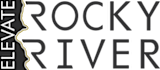 The image displays the words "Elevate" and "ROCKY RIVER" in large, bold letters.