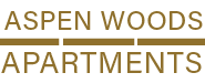 a sign that reads aspen woods apartments on a white background