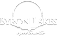 Property logo with moon and water reflection at Byron Lakes Apartments, Byron Center, 49315