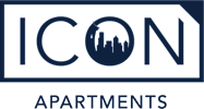 The image is a logo for Icon Apartments.
