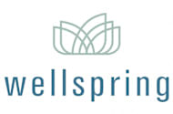 A logo with a leaf design and the word "wellspring" written underneath it.
