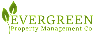 A logo for Evergreen Property Management Co. featuring a green leaf.