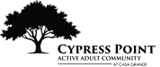 A logo for Cypress Point Active Adult Community at Casa Grande featuring a tree.