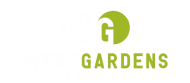 the logo for west gardens apartments with a green background and white and yellow letters
