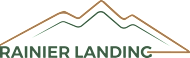 A graphic with a mountain shape and the words "RAINIER LANDING" on it.