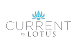A logo with the text "CURRENT by LOTUS" and a stylized lotus flower.