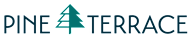 A logo with a pine tree and the words "Pine Terrace" in a dark blue font.
