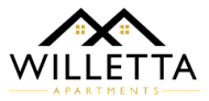 Two yellow squares are separated by a black background with the word "apartments" written below.