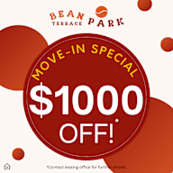 A promotional image for a move-in special at Bean Terrace Park offering $1000 off.