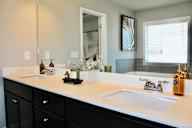 a bathroom with a double sink and a large mirror at Herrin Farms, Auburn, Georgia