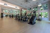 A gym with treadmills and elliptical machines.