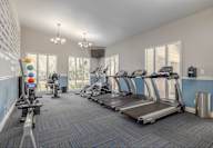 Gym with treadmills and elliptical machines.