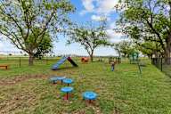 A playground with a slide, swings, and a ball pit.