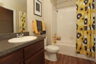 model apartment bathroom with furnishings