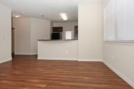 vacant apartment living room and kitchen in background