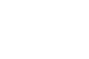 a white logo on a black background