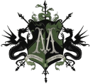 a heraldic crest with two dragons on a green background