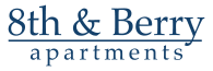 the logo and bertha apartments with blue text on a white background