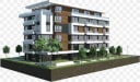 an apartment building with trees in front of it