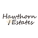A logo with the text "Hawthorn Estates" and a graphic of a leaf.