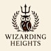 An owl is sitting on a branch with a trident above it and the words "Wizarding Heights" below.
