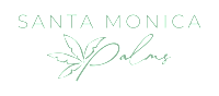 A logo with the text "Santa Monica Palms" in a cursive font.