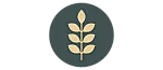 A logo with a wheat stalk in the center.