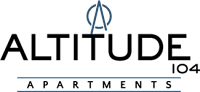 The image is a logo for Altitude 104 Apartments.