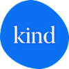 a blue circle with the word kind written in it