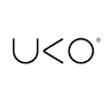 A black and white image of a logo with the letters U, K, and O.