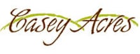 The image displays the name "Casey Acres" in a stylized font with a green leaf design.