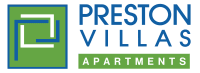 a green background with a blue and white logo and the words premier villas apartments