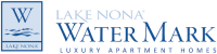 The Blue and white wordmark and logo for Lake Nona Water Mark Apartments