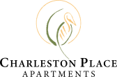 a logo for charleston place apartments