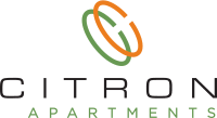 the logo for citron apartments on a green background
