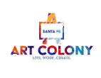 a colorful logo of santa fe art colony
