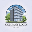  A company logo featuring a building and trees.